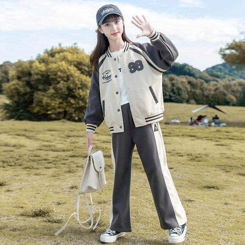 女童秋季套装2026新款儿童时髦洋气运动服女大童秋装棒球服两件套