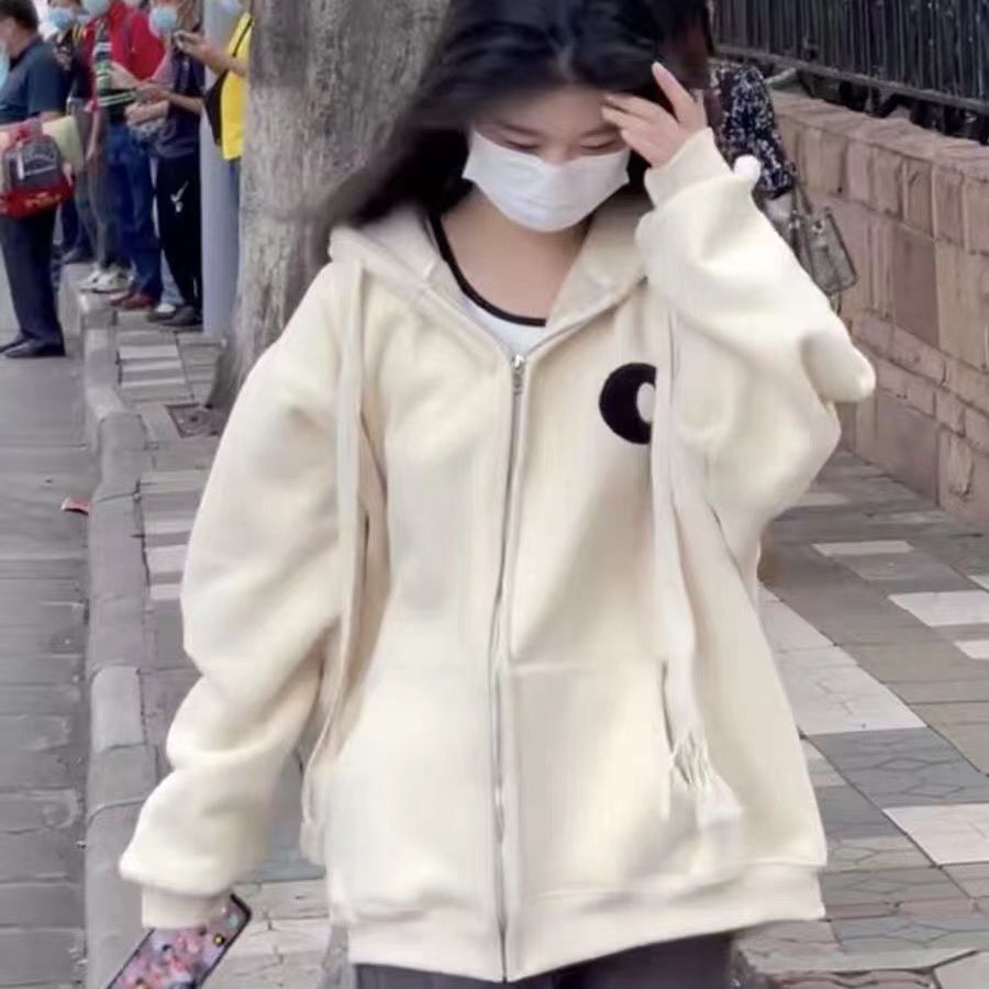 秋冬新款韩系连帽加绒加厚开衫卫衣外套女潮ins学生宽松百搭上衣