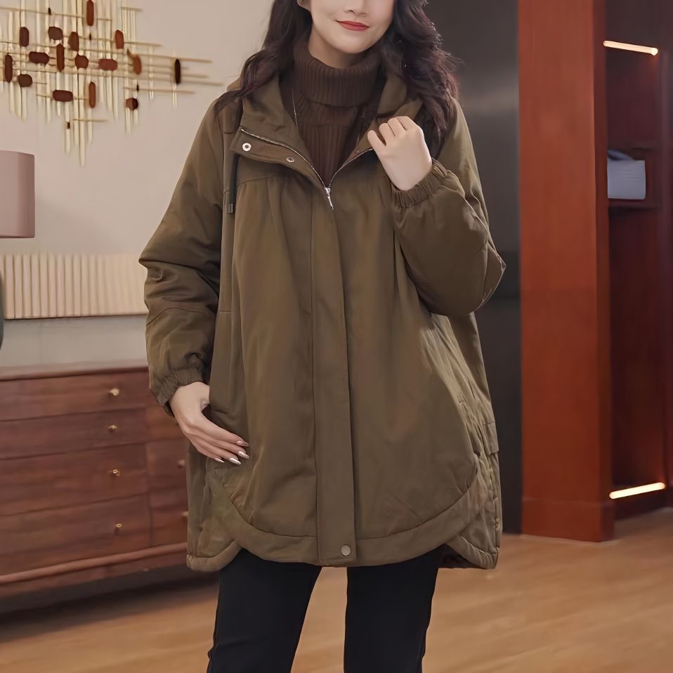 中长款加绒加厚高档派克服2022秋冬季新款宽松显瘦大码风衣女外套