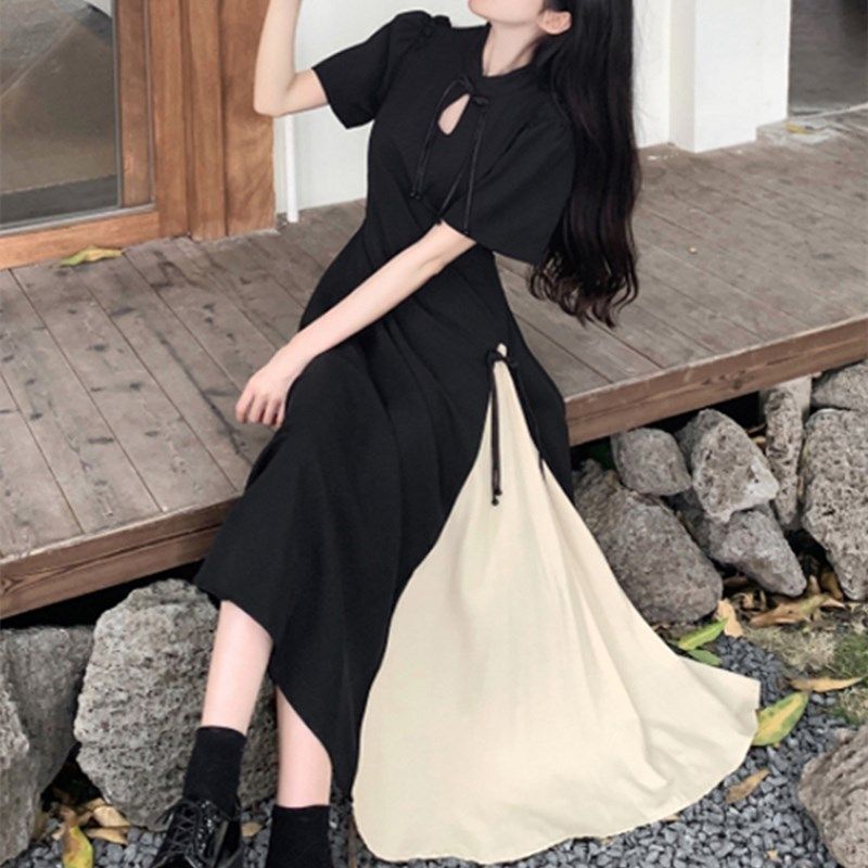 大码夏季新中式改良旗袍连衣裙胖MM设计感开叉显瘦遮肚国风裙子女