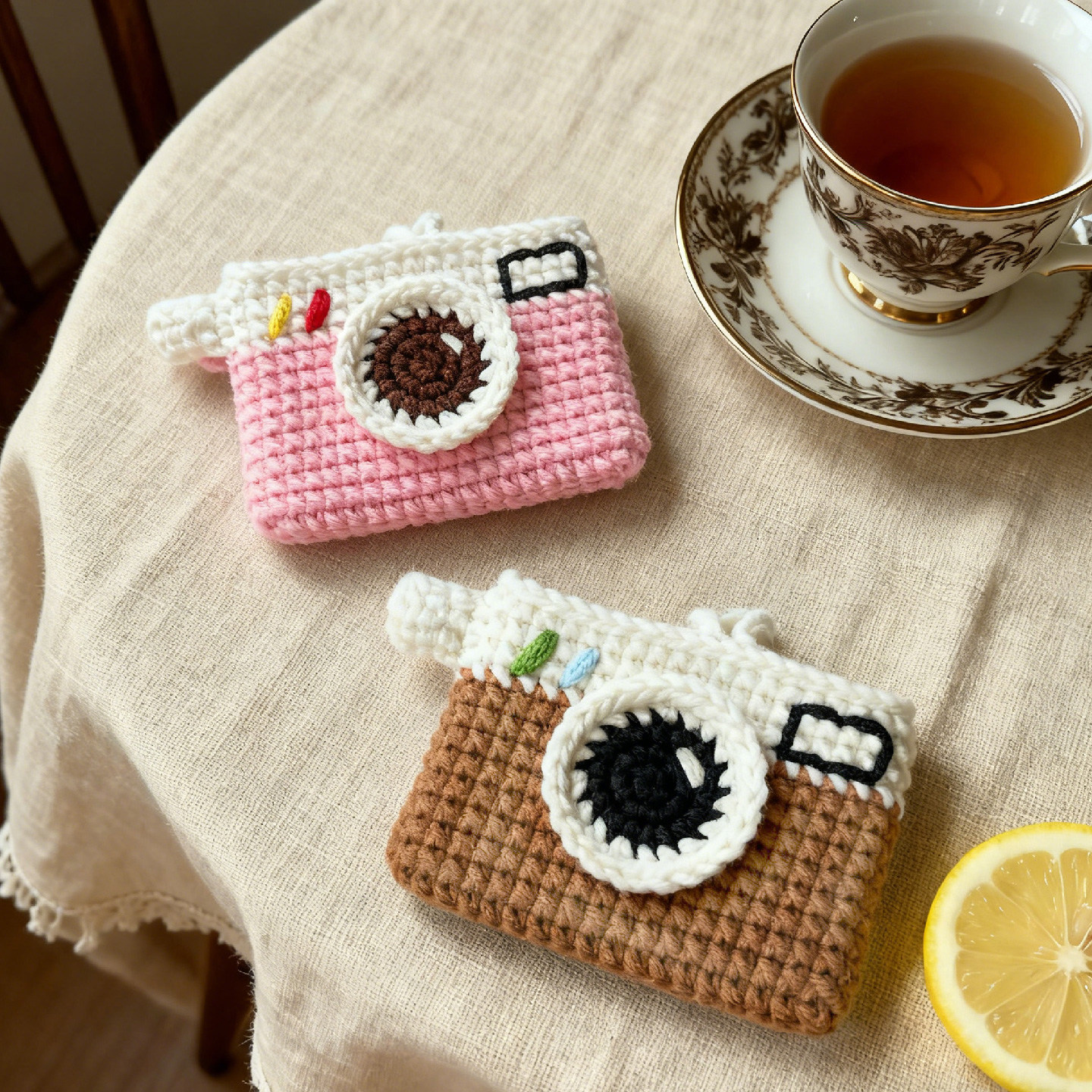 成品手工钩针编织照相机创意卡套