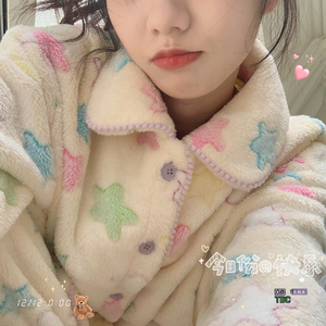 星语星愿秋冬季睡衣女珊瑚绒可爱甜美法兰绒家居服套装可外穿ins