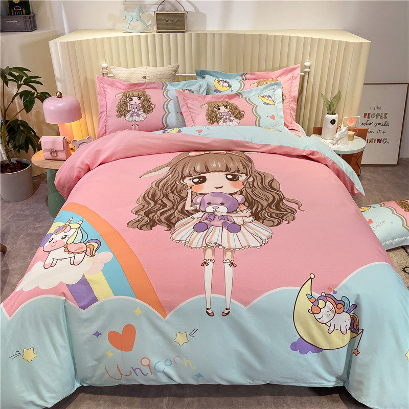 卡通纯棉四件套亲肤被套男女孩儿童房全棉床单1.5米四季床上用品4
