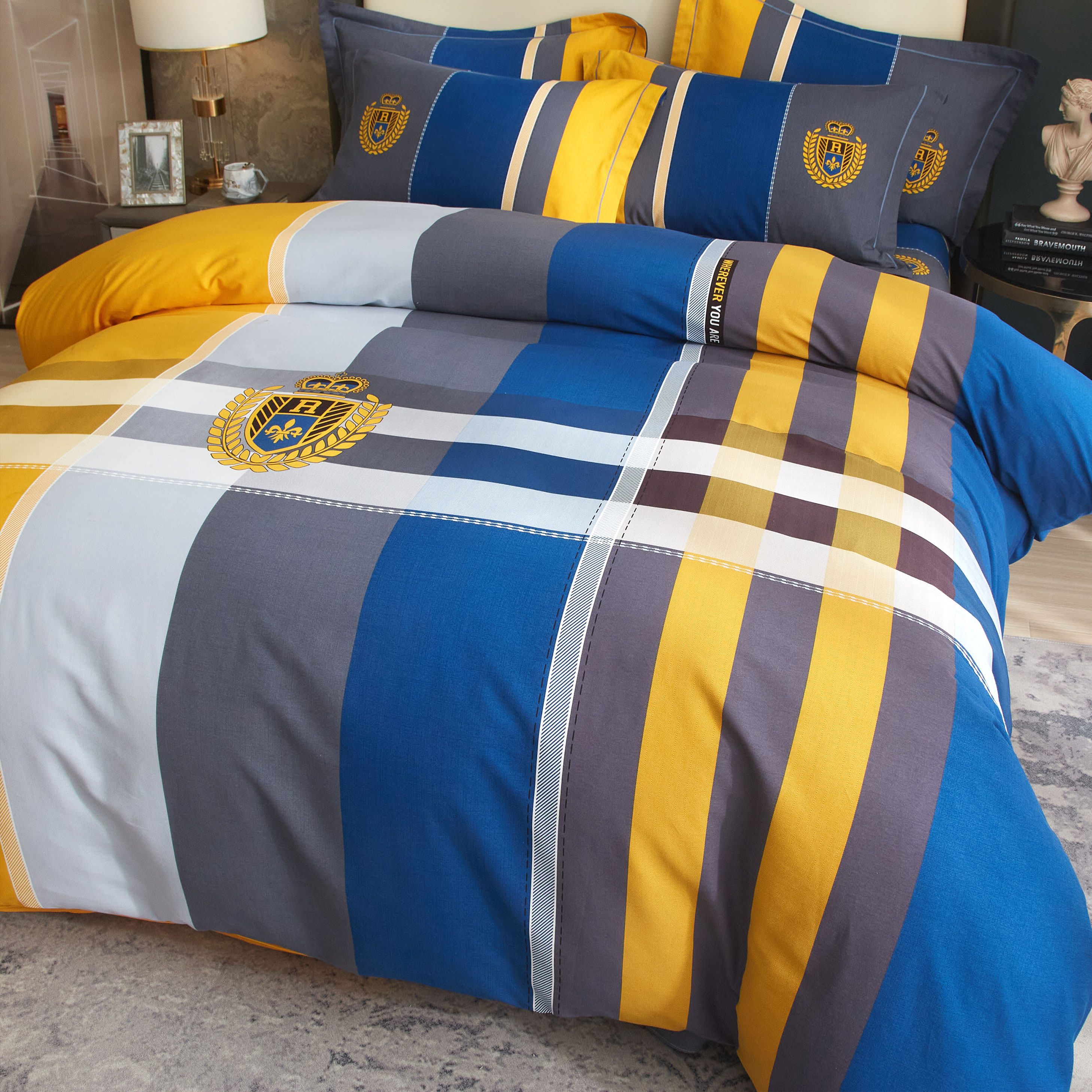 北欧风纯棉加厚磨毛四件套简约条纹被套床单100%全棉亲肤床上用品,床上用品,床品套件/四件套/多件套,淘宝优惠券,粉丝福利购,淘宝优惠卷