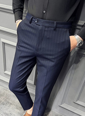 2024新款条纹男士修身西裤休闲裤日常西裤职业商务裤DK9962-P75