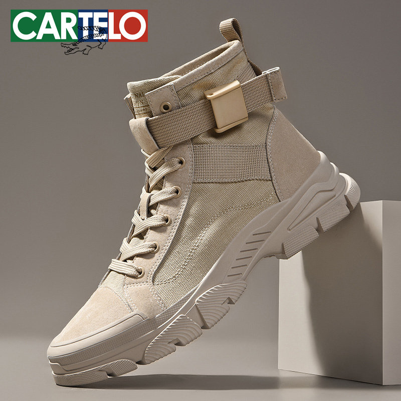 卡帝乐鳄鱼男鞋春秋季马丁靴男士高帮鞋休闲帆布鞋沙漠靴子男棉鞋