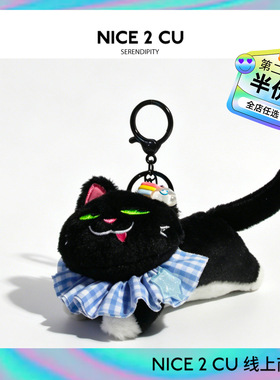 原创搞怪小黑猫公仔书包背包挂件