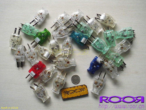 原装 进口 优质 插头 电源接头二插水晶透明款式 颜色随机发