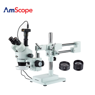 180X三目體視顯微鏡LED環形燈 300萬像素電子目鏡 3.5X AmScope