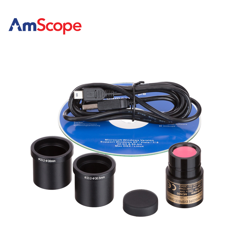AmScope 500W像素静态和实时视频USB显微镜电子目镜光学相机配件