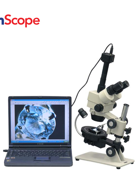 AmScope 3.5X-90X三目高清立体体视变焦显微镜+1.3MP相机观察珠宝
