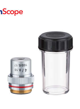 AmScope 4X消色差生物显微镜物镜专业高清光学复合显微镜物镜