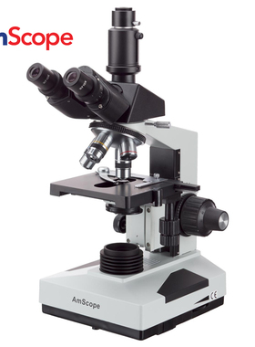AmScope 40X-2000X三目生物显微镜专业实验室看精子科学带灯源