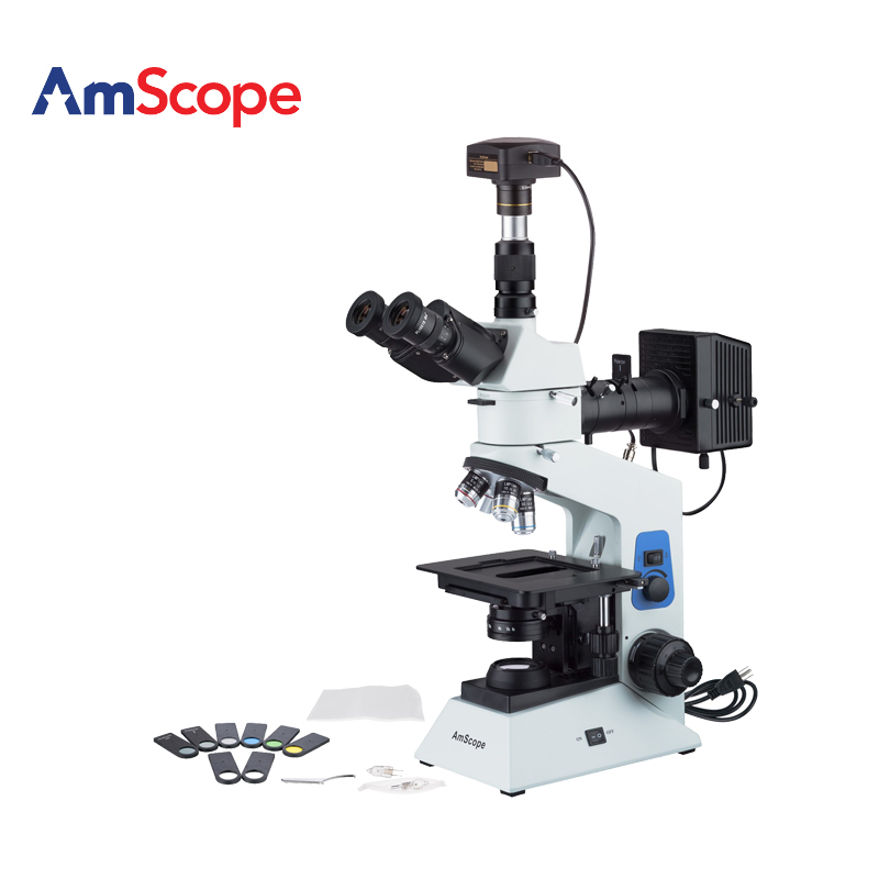 AmScope 40x-800x偏光冶金显微镜顶部和底部灯+16MP USB3.0相机