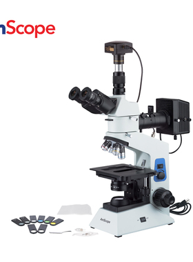 AmScope 40x-800x偏光冶金显微镜顶部和底部灯+16MP USB3.0相机