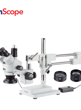 AmScope 3.5X-90X三目体视显微镜检测工业显微镜配144-LED环形灯