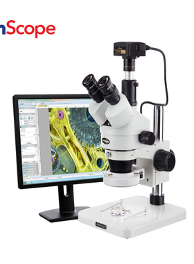AmScope 3.5X-180X三目变焦体视显微镜检测维修观察体式10MP相机
