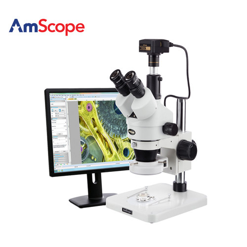AmScope 3.5X-180X三目变焦体视显微镜检测维修观察体式10MP相机
