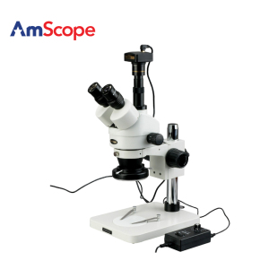 90X连续变倍体视三目显微镜144 LED 3.5X AmScope 130万像素相机