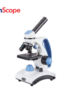 AmScope 40X-1000X单目生物显微镜玻璃镜片金属框架学生显微镜