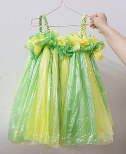 儿童环保时装秀服装女孩手工材料幼儿园塑料袋亲子表演走秀衣