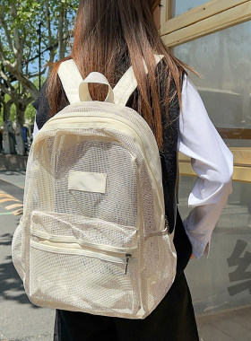 日系双肩包女网纱透明背包男透气