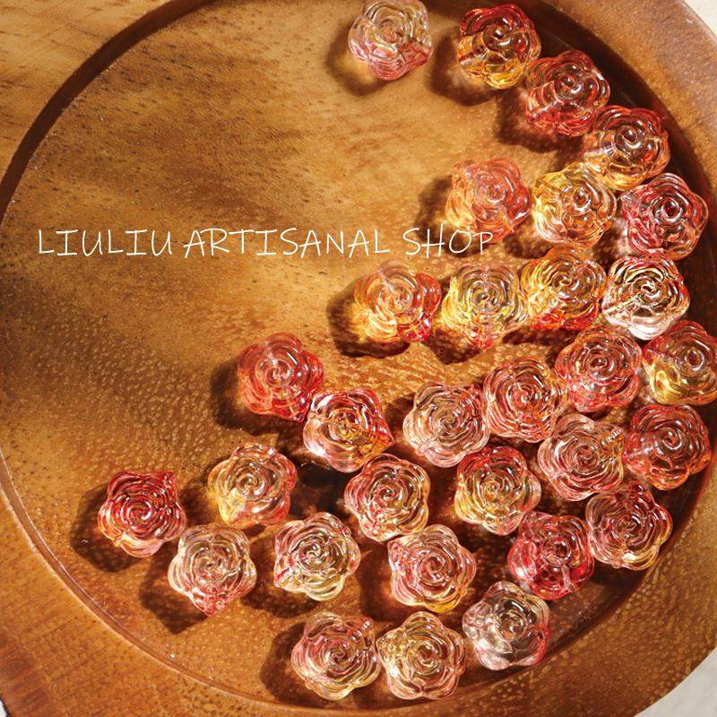 12mm冰透樱花花朵晕染琉璃玻璃散珠手工diy手链串珠材料饰品配件