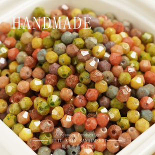 4mm彩色菱形米珠通孔琉璃珠diy饰品配件手链项链配件串珠手作