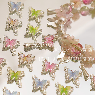 甜美仙气合金电镀双层蝴蝶拖尾蝴蝶diy吊坠手工串珠饰品配件材料