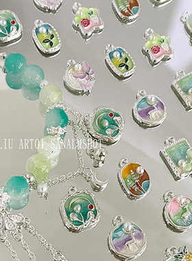 油画吊坠花蝴蝶麦穗仿珍珠手工DIY串珠手链项链合金滴油耳环