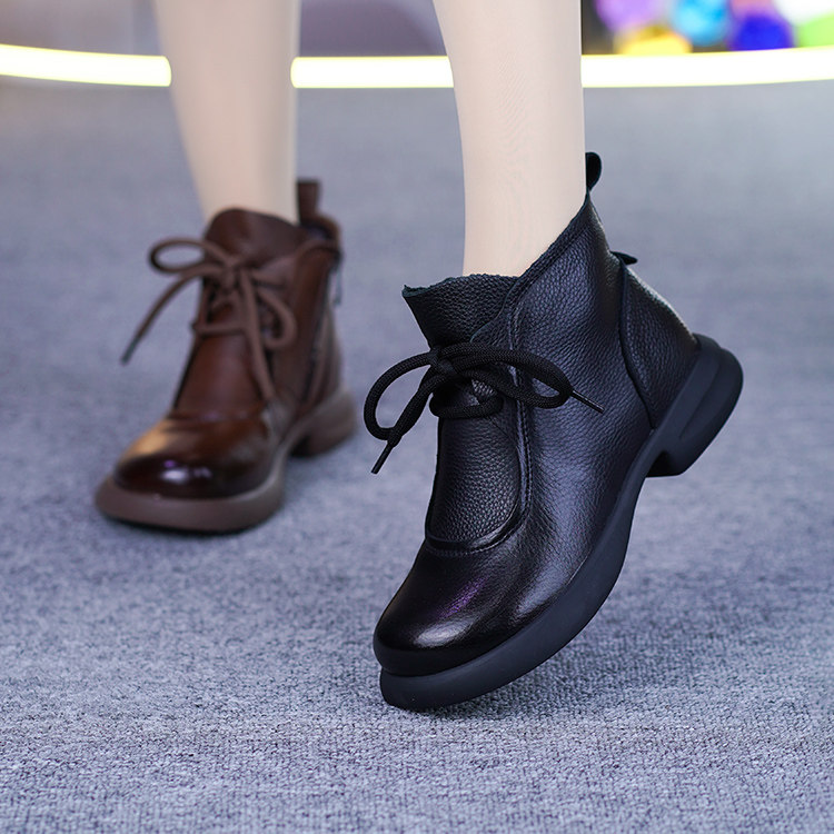 秋冬新款真皮短靴女头层牛皮软底软面复古手工侧拉链加绒平底靴子,女鞋,深口单鞋,淘宝优惠券,粉丝福利购,淘宝优惠卷