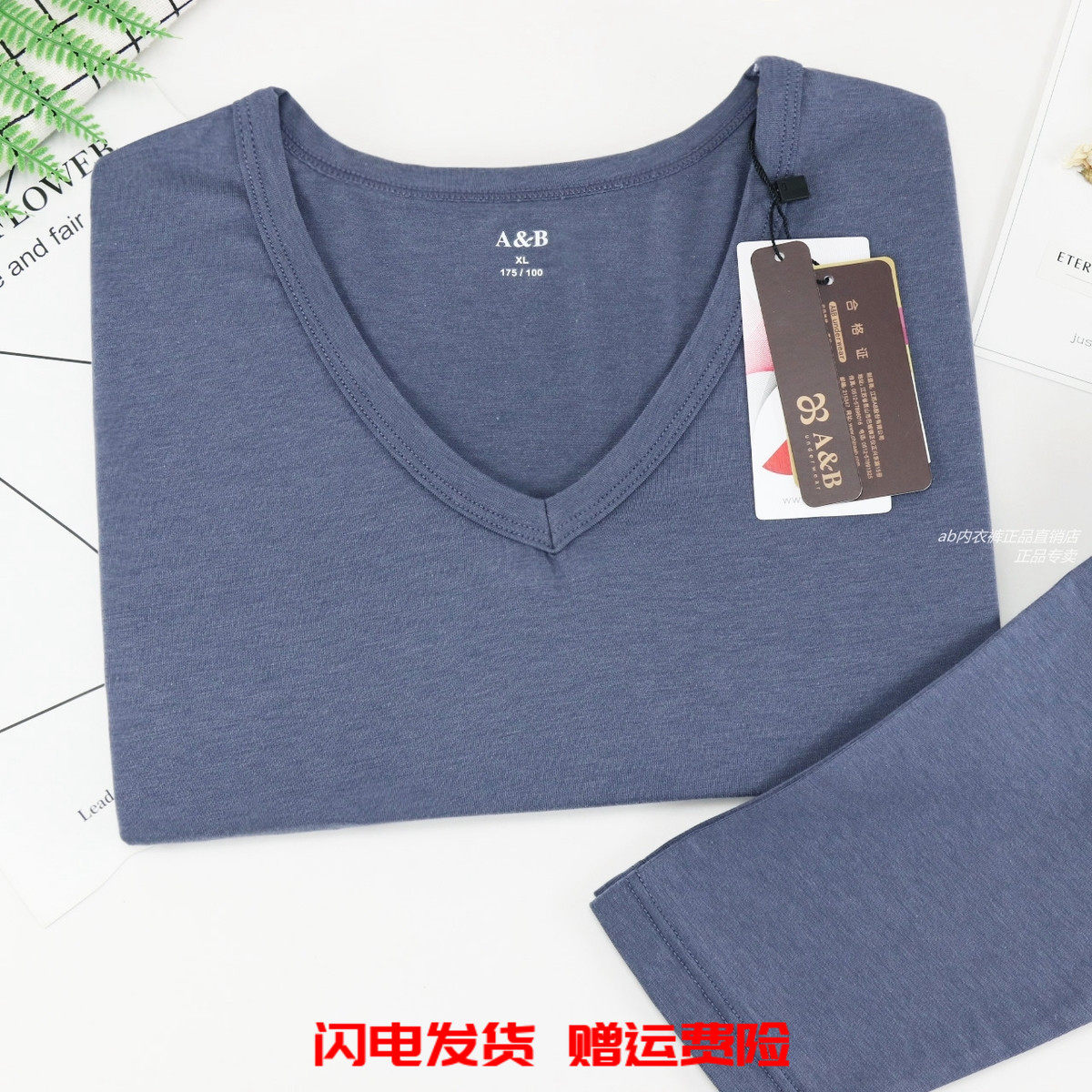 包邮AB内衣正品秋冬高档德绒薄型男V领修身秋衣秋裤保暖套装N903