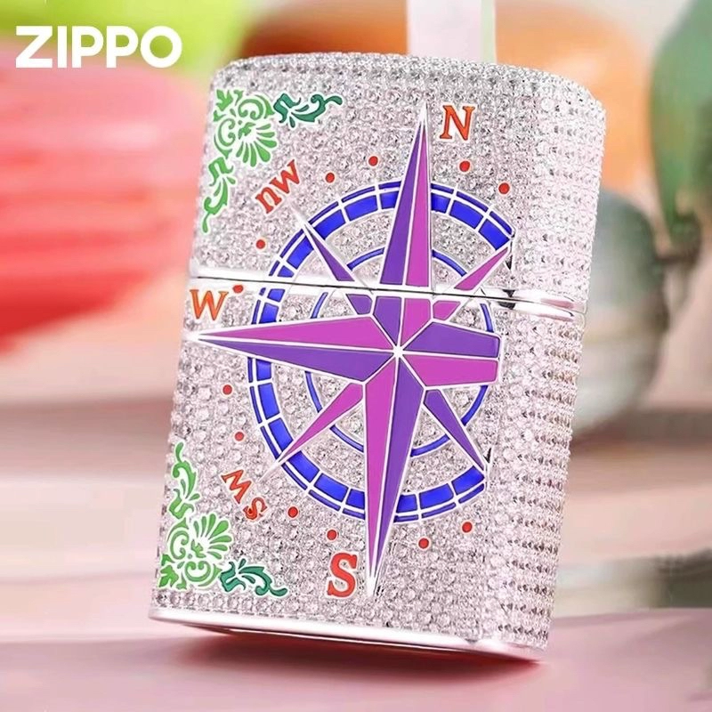 ZIPPO正品煤油打火机防风镶钻夜光爱情的指南针送老公男朋友礼物