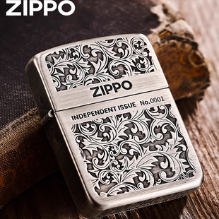 zippo正品打火机1941复刻古银双面唐草煤油防风送男友礼物刻字