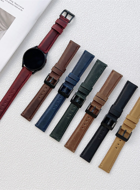 适用 三星Galaxy Watch 4 Classic 42/46mm真皮磨砂纹手表带快拆运动腕带 active3/2/1/41/454044mm s3小牛皮