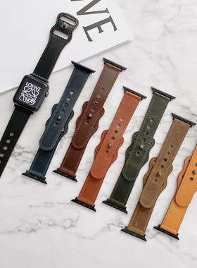 适用 apple iwatch7/6/SE手表带38/42/40/41/45/44mm腕带潮流oppowatch 2 46MM表带苹果手表带真皮watch5/4/3