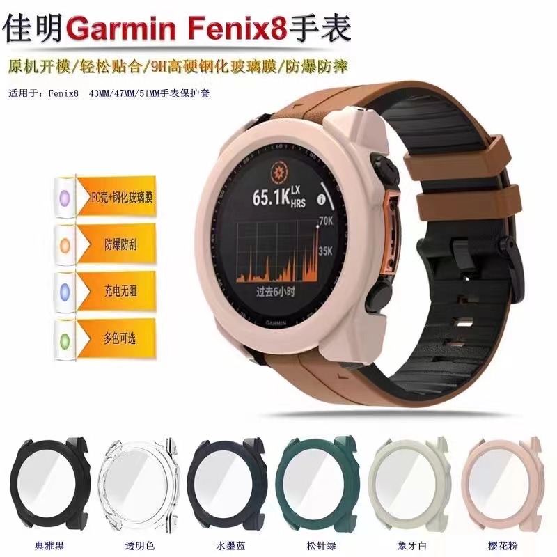 适用  Garmin佳明Fenix8/8X/8s壳膜 8 手表保护壳PC壳膜一体表壳 Fenix8钢化膜表壳防尘塞8x外壳配件男女潮