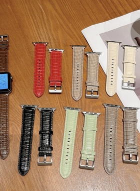 适用Ultra 49mm apple iwatch8/7/6SE真皮手表带oppo watch 3 3/pro 2 腕带 苹果s8-鳄鱼纹皮44/41/45mm表带