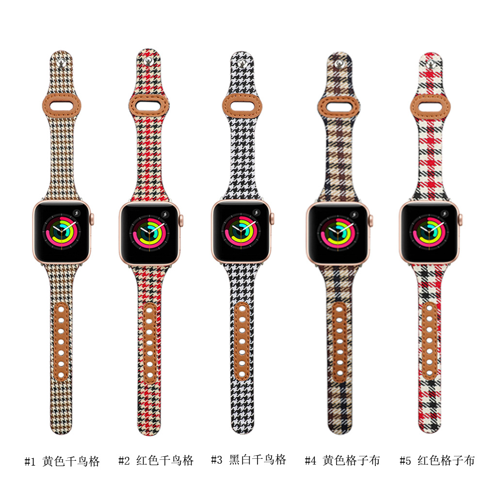 适用iwatch5 6 SE手表带4/3/2/1小蛮腰布纹表带apple watch6 series5腕带 oppo watch41/46MM千鸟格表带新款