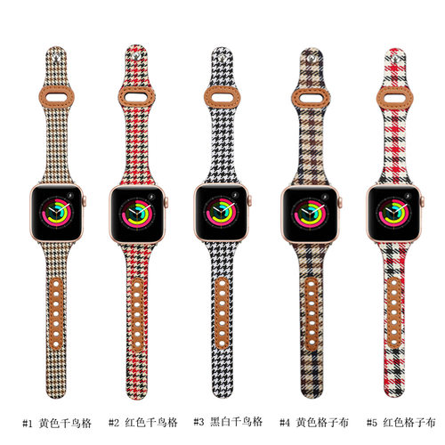 适用iwatch5 6 SE 手表带4/3/2/1小蛮腰布纹表带apple watch6 series5腕带 oppo watch41/46MM千鸟格表带新款