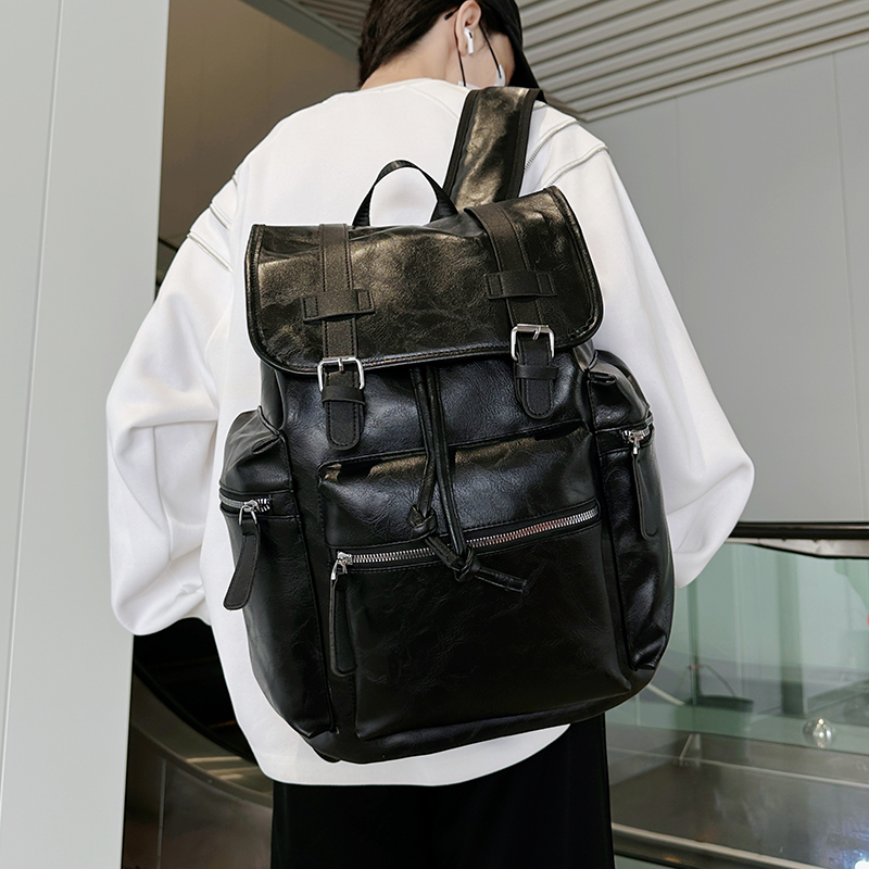 高级感复古双肩包男大容量时尚潮牌软面旅行电脑背包大学生书包女