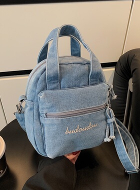 牛仔布复古蓝色手拎包包女2026新款休闲百搭斜挎包日常上班手机包