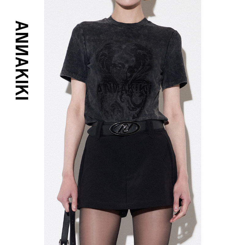 ANNAKIKI裙裤 25冬装小众设计师款 黑色醋酸四芒星分割中腰裙裤女