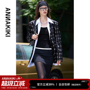 monogram醋酸印花假兩件西裝 ANNAKIKI西裝 夏裝 小眾設(shè)計(jì)師款
