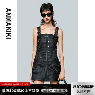 小众设计师款 背带裙短裙女 黑色金属扣工装 24夏装 ANNAKIKI连衣裙