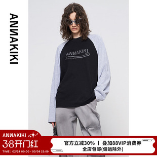 ANNAKIKI T恤 冬款设计师款女装小众 复古插肩袖T恤长袖上衣