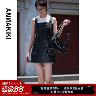黑色金屬扣工裝 背帶裙短裙女 馬吟吟明星同款 ANNAKIKI連衣裙