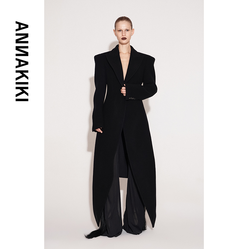 ANNAKIKI大衣【陈楚生、欧阳娜娜明星同款】25冬宽肩长款羊毛大衣