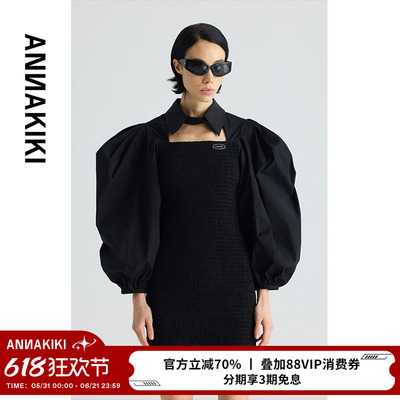 秋冬设计师Annakiki泡泡袖连衣裙