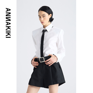 ANNAKIKI【宋茜/李斯丹妮明星同款】袖扣截短修身短款衬衣 白衬衫